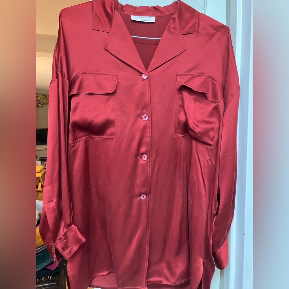 Red Satin Button-Up Shirt